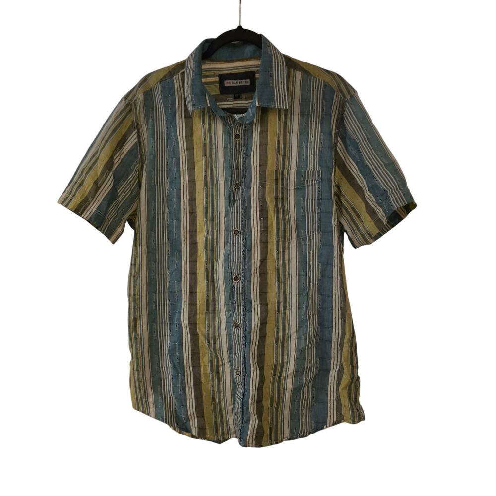 32 Bar Blues Men's Button-Down Large Shirt Stripe 100% Cotton Relaxed Breathable